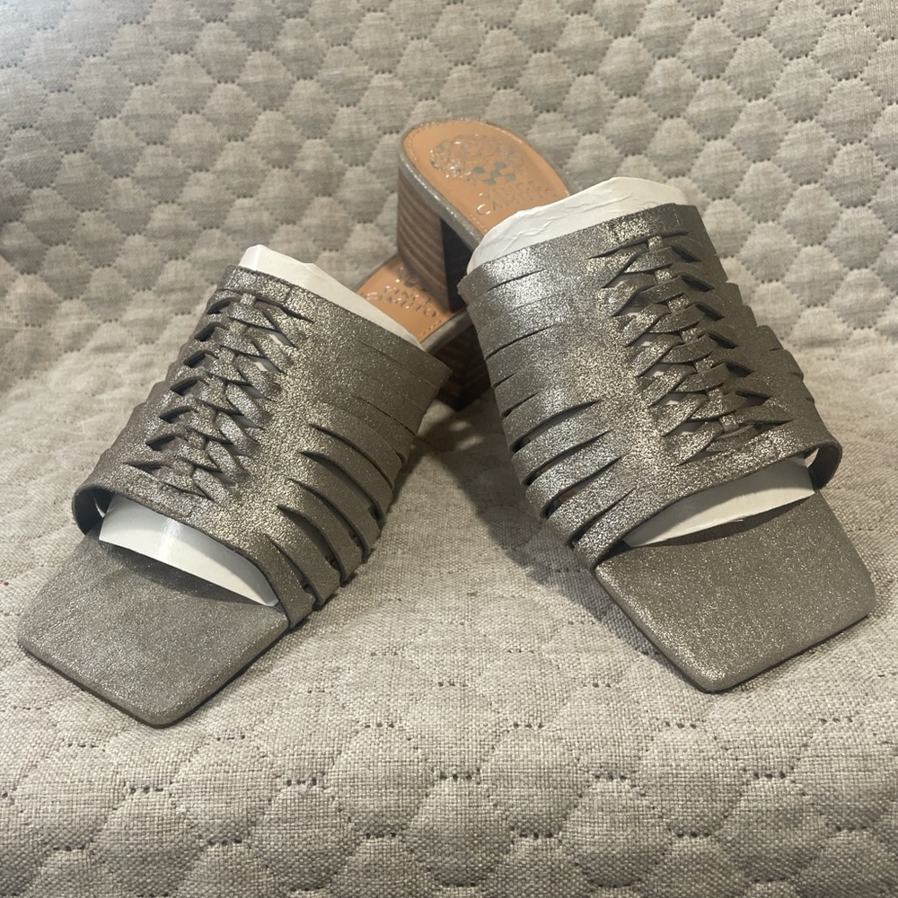 Vince Camuto Metallic Silver Woven Mules